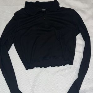 black crop collared long sleeve